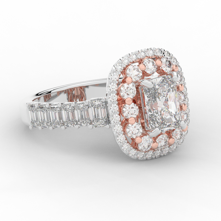 4.70CT.TW RADIANT LAB DIAMOND DOUBLE HALO TWO TONE ENGAGEMENT RING - Nazarelle