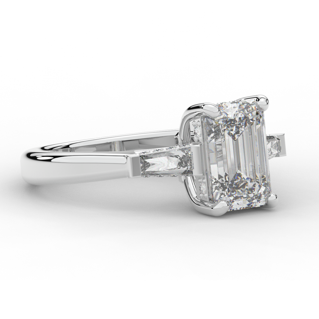 3.45CT.TW EMERALD CUT LAB DIAMOND 3 STONE ENGAGEMENT RING - Nazarelle