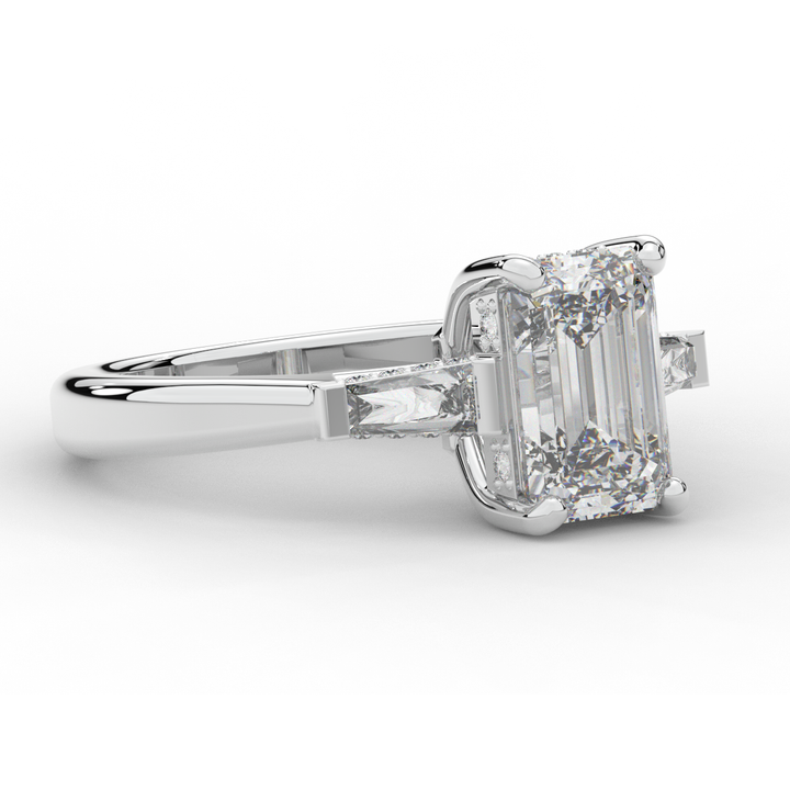 3.45CT.TW EMERALD CUT LAB DIAMOND 3 STONE ENGAGEMENT RING - Nazarelle