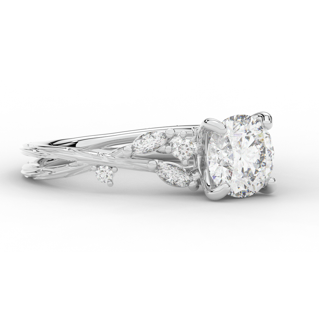 1.75CT.TW ROUND LAB DIAMOND STYLIZED VINE AND TREE BARK FINISH ENGAGEMENT RING - Nazarelle