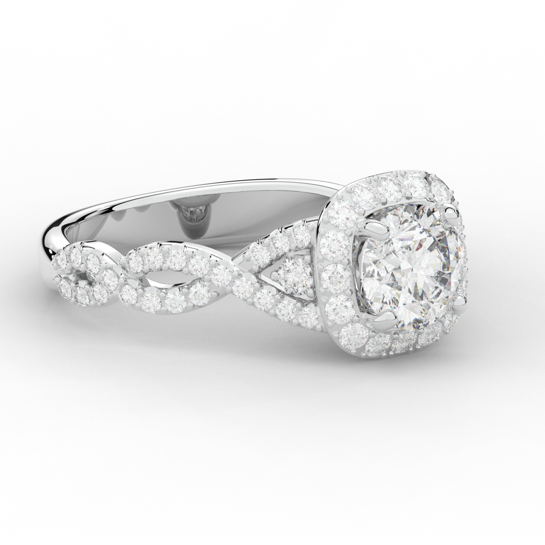 1.60CT.TW ROUND LAB DIAMOND HALO TWIST ENGAGEMENT RING - Nazarelle
