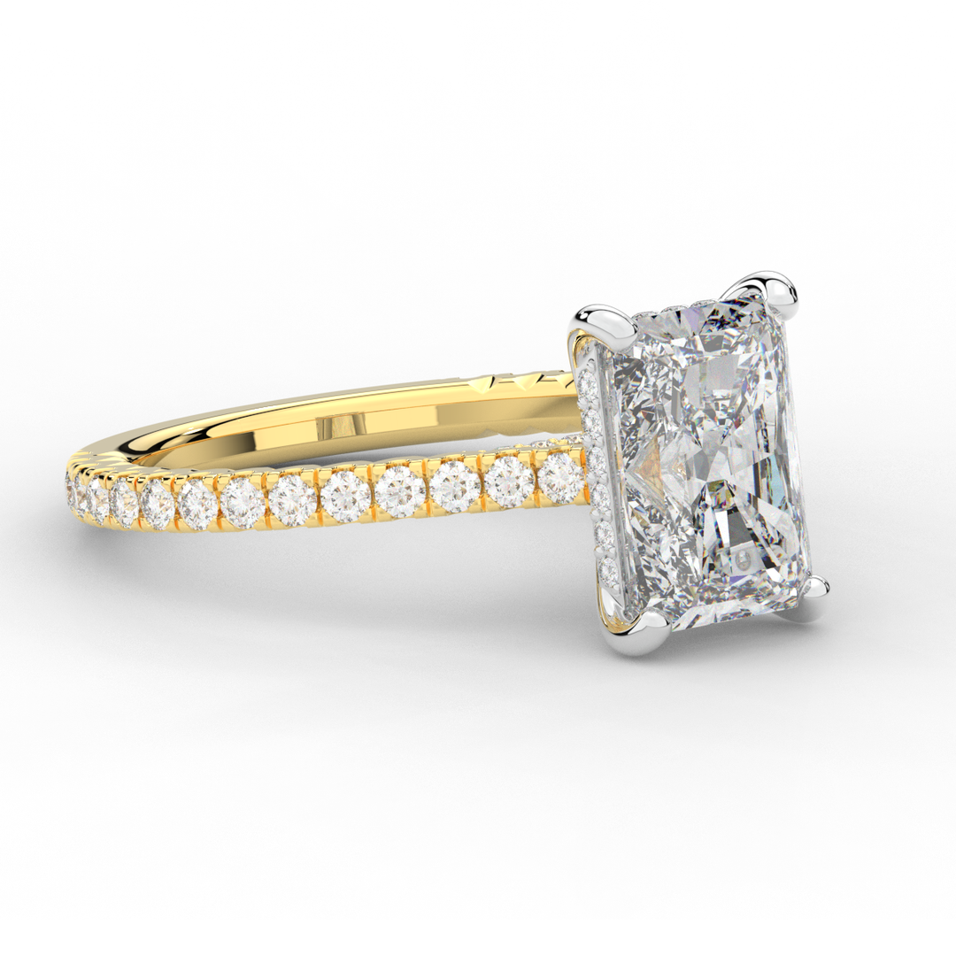 3.50CT.TW RADIANT LAB DIAMOND UNDERHALO SOLITAIRE TWO TONE ENGAGEMENT RING - Nazarelle