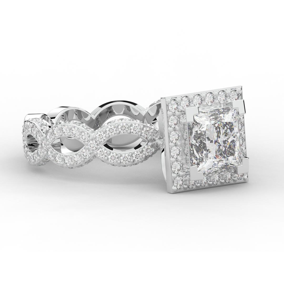 2.40CT.TW PRINCESS LAB DIAMOND HALO ENGAGEMENT RING - Nazarelle