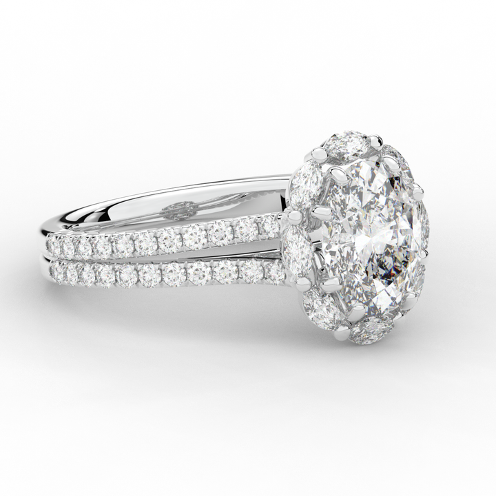 2.30CT.TW OVAL LAB DIAMOND HALO SPLIT SHANK ENGAGEMENT RING - Nazarelle