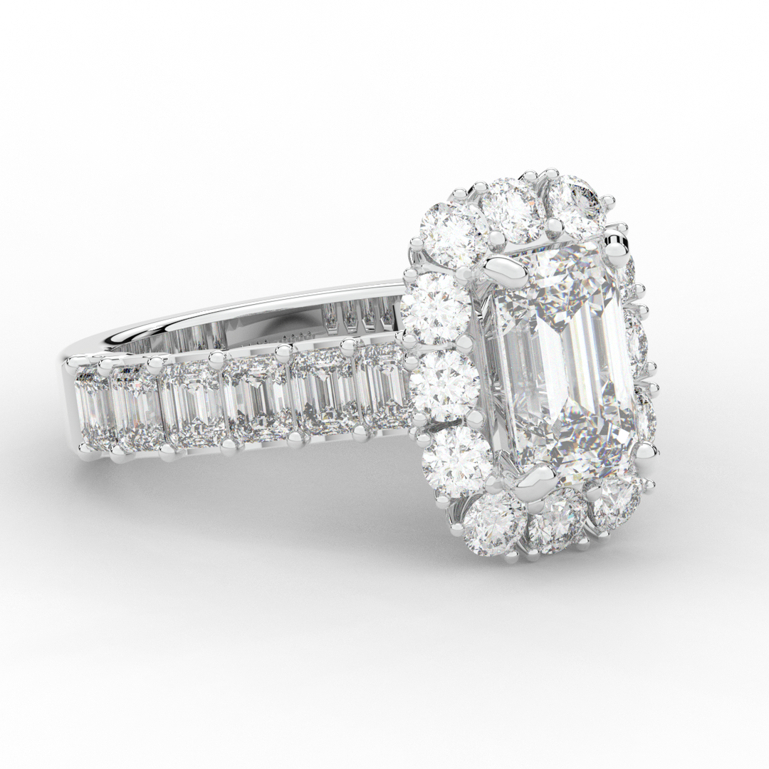 6.00CT.TW EMERALD CUT LAB DIAMOND HALO ENGAGEMENT RING - Nazarelle