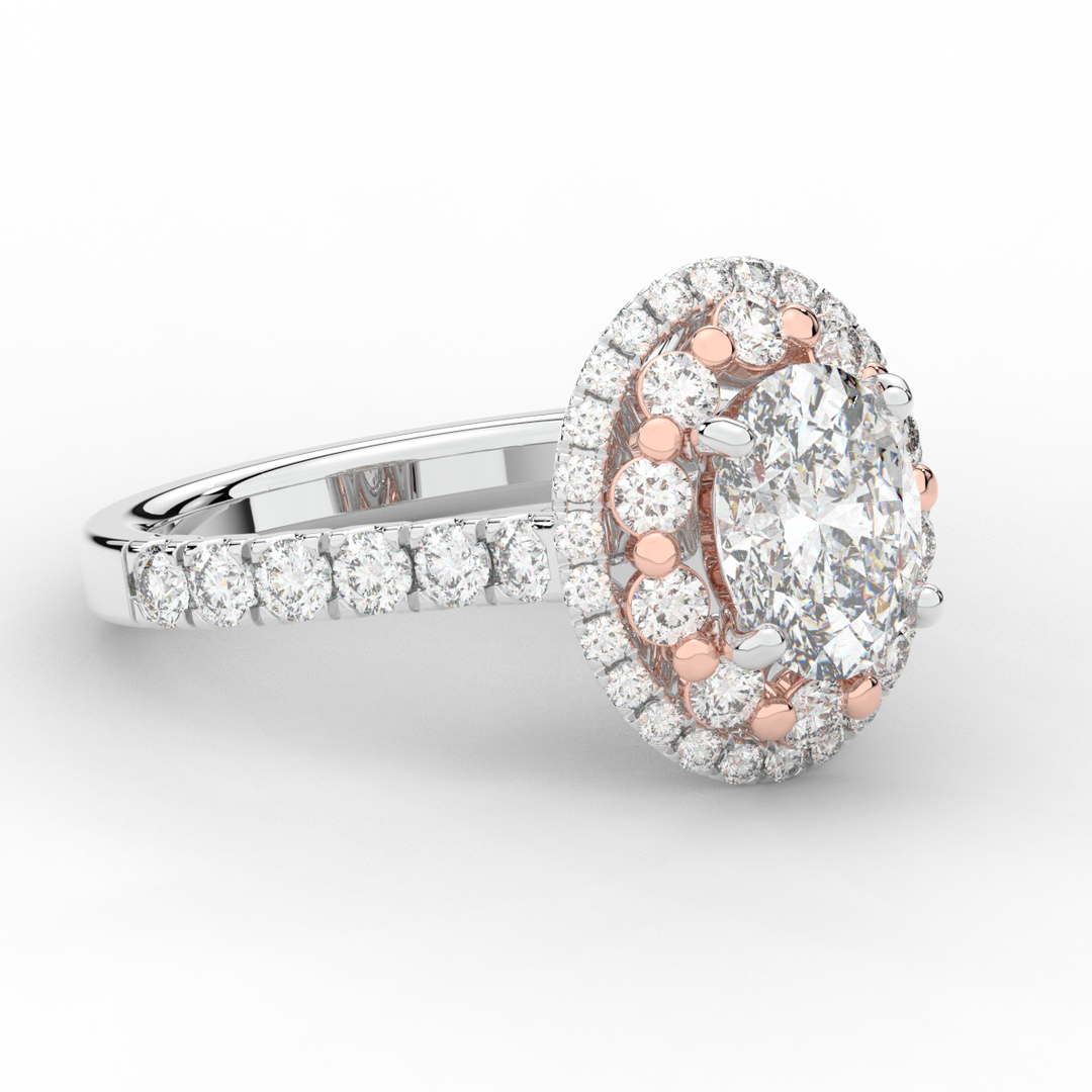3.30CT.TW OVAL LAB DIAMOND DOUBLE HALO TWO TONE ENGAGEMENT RING - Nazarelle