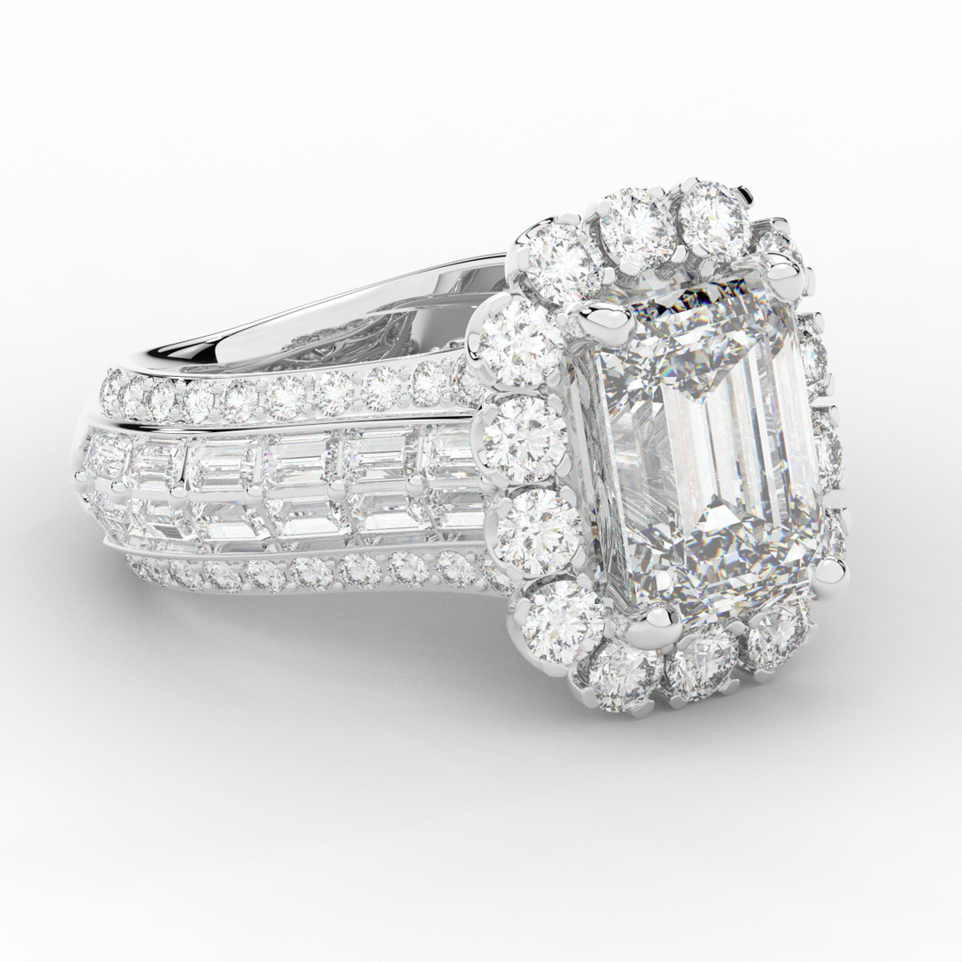 8.00CT.TW EMERALD CUT LAB DIAMOND HALO ENGAGEMENT RING - Nazarelle