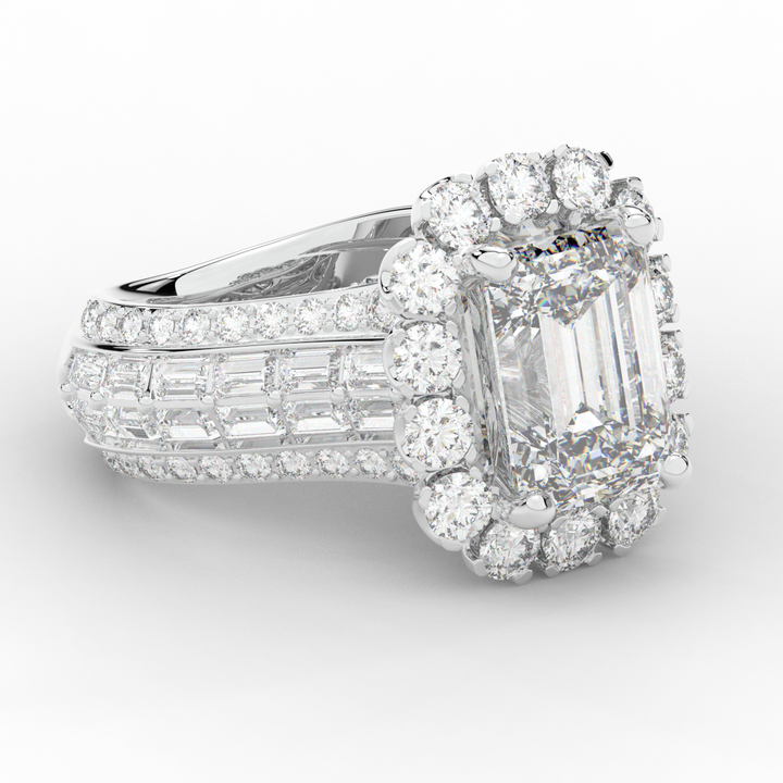 8.00CT.TW EMERALD CUT LAB DIAMOND HALO ENGAGEMENT RING - Nazarelle