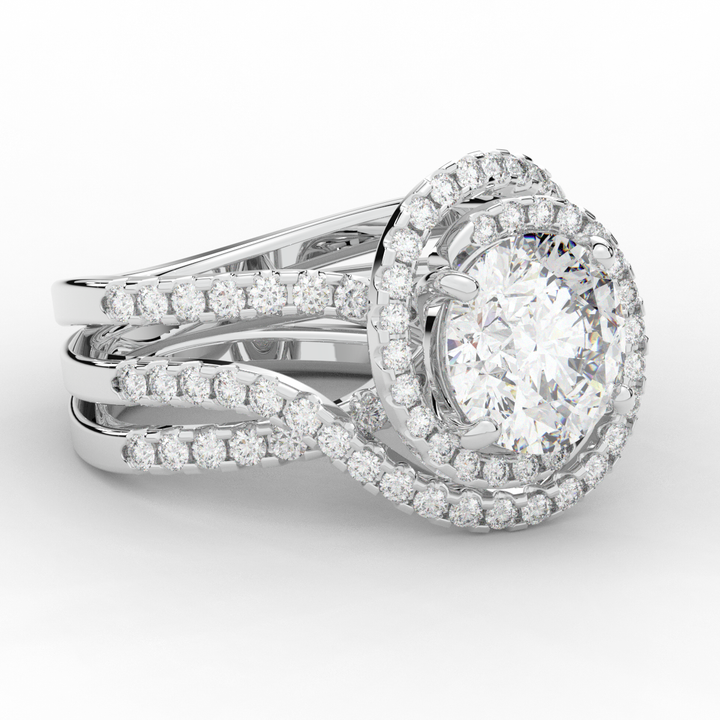 3.90CT.TW ROUND LAB DIAMOND TWIST HALO ENGAGEMENT RING - Nazarelle