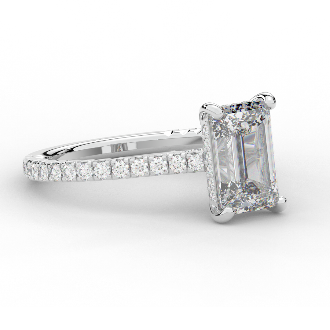 3.50CT.TW EMERALD CUT LAB DIAMOND UNDERHALO SOLITAIRE ENGAGEMENT RING - Nazarelle