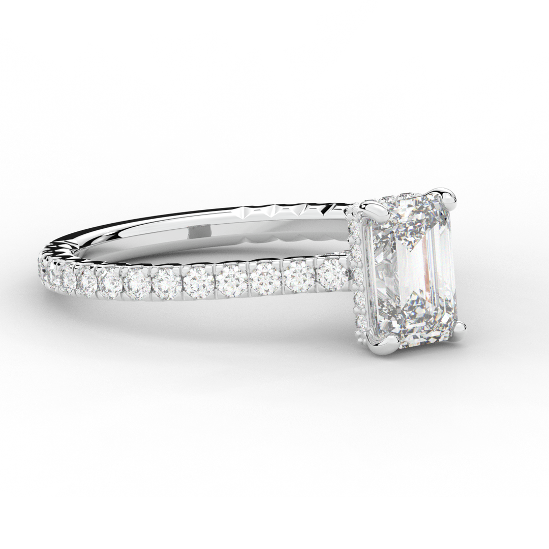 2.10CT.TW EMERALD CUT LAB DIAMOND UNDERHALO SOLITAIRE ENGAGEMENT RING - Nazarelle