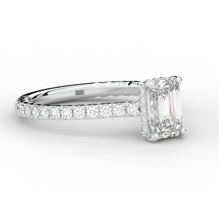2.10CT.TW EMERALD CUT LAB DIAMOND UNDERHALO SOLITAIRE ENGAGEMENT RING - Nazarelle