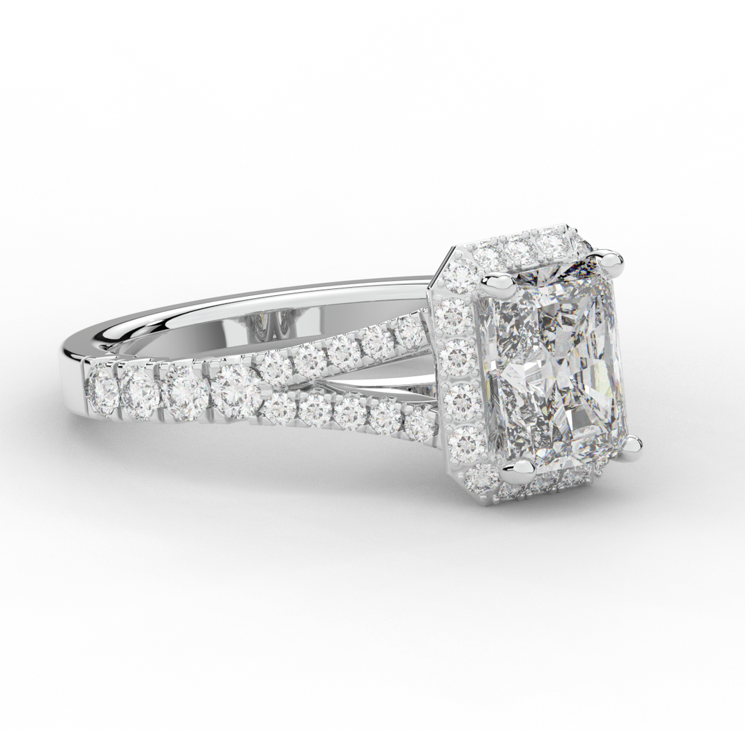 2.60CT.TW RADIANT LAB DIAMOND SPLIT SHANK HALO ENGAGEMENT RING - Nazarelle