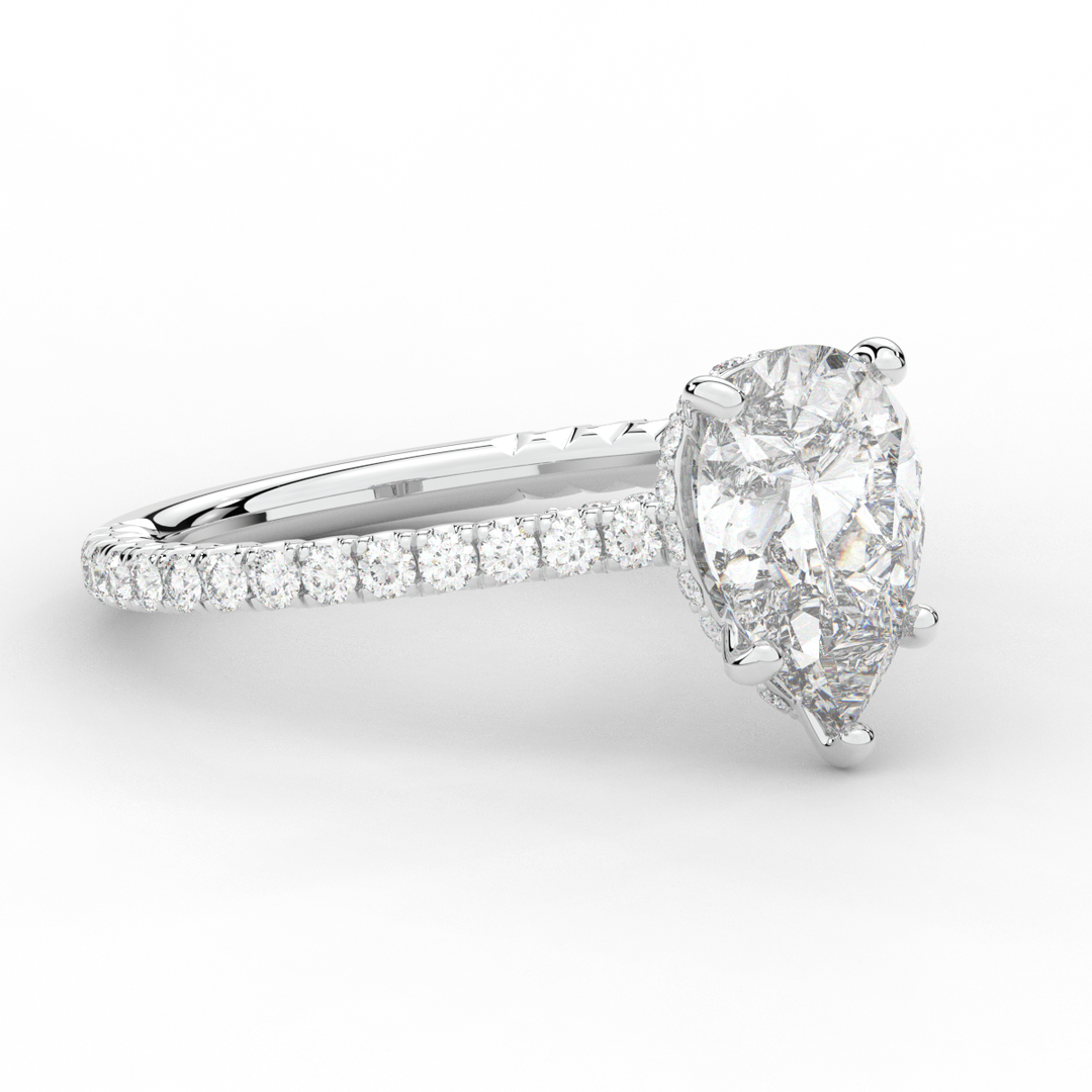 2.50CT.TW PEAR LAB DIAMOND UNDERHALO SOLITAIRE ENGAGEMENT RING - Nazarelle