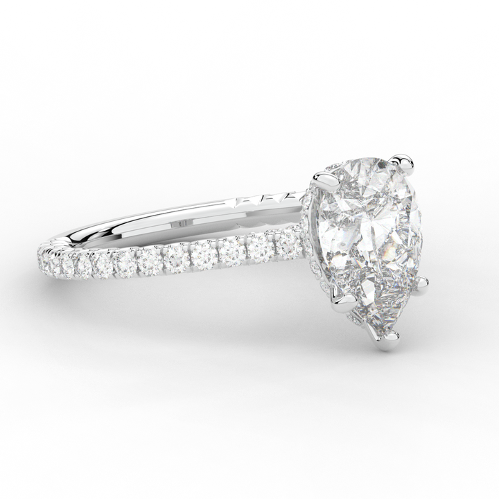 2.50CT.TW PEAR LAB DIAMOND UNDERHALO SOLITAIRE ENGAGEMENT RING - Nazarelle