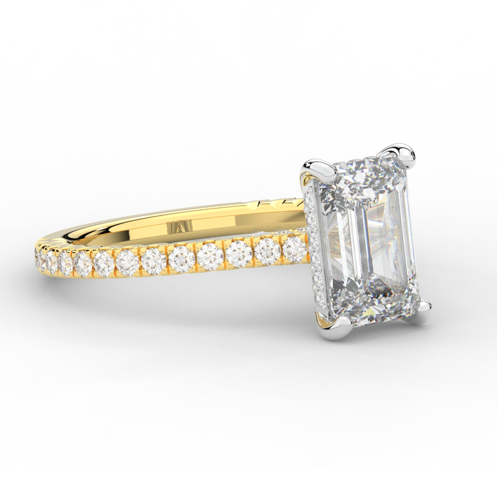 3.50CT.TW EMERALD CUT LAB DIAMOND UNDERHALO SOLITAIRE TWO TONE ENGAGEMENT RING - Nazarelle