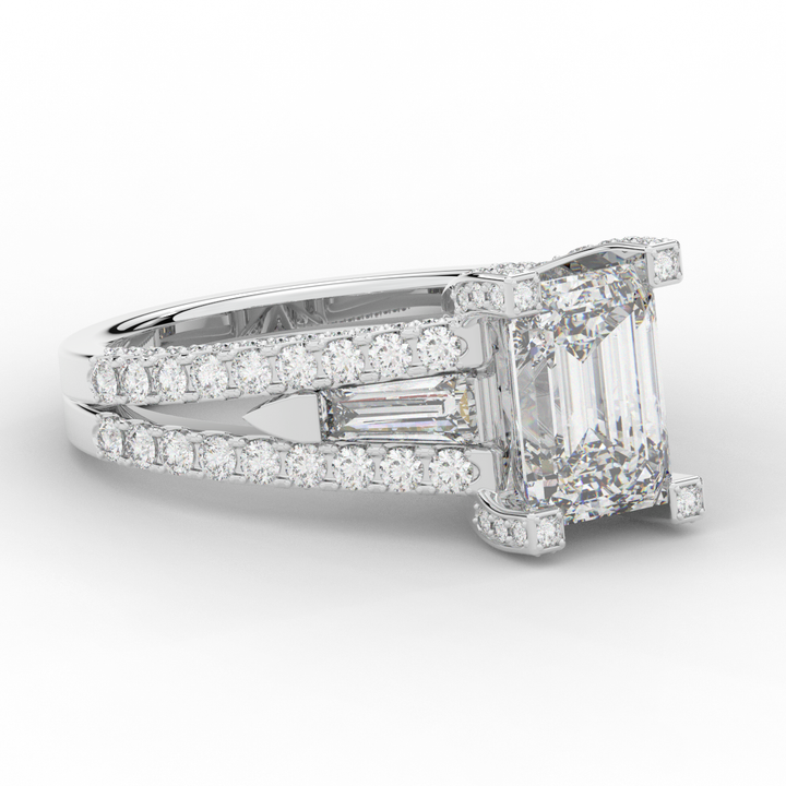 4.60CT.TW EMERALD CUT LAB DIAMOND SPLIT SHANK ENGAGEMENT RING - Nazarelle
