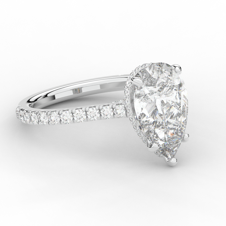 4.60CT.TW PEAR LAB DIAMOND UNDERHALO SOLITAIRE ENGAGEMENT RING - Nazarelle