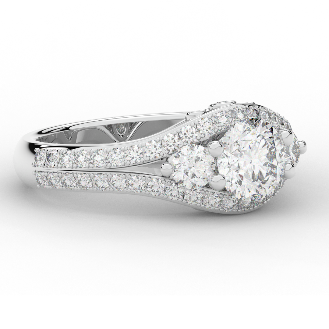 1.90CT.TW ROUND LAB DIAMOND THREE STONE ENGAGEMENT RING - Nazarelle