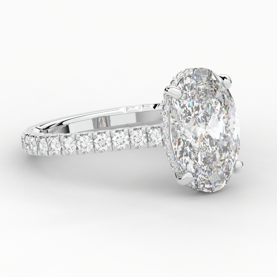 4.70CT.TW OVAL LAB DIAMOND UNDERHALO SOLITAIRE ENGAGEMENT RING - Nazarelle