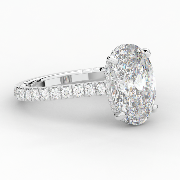 4.70CT.TW OVAL LAB DIAMOND UNDERHALO SOLITAIRE ENGAGEMENT RING - Nazarelle