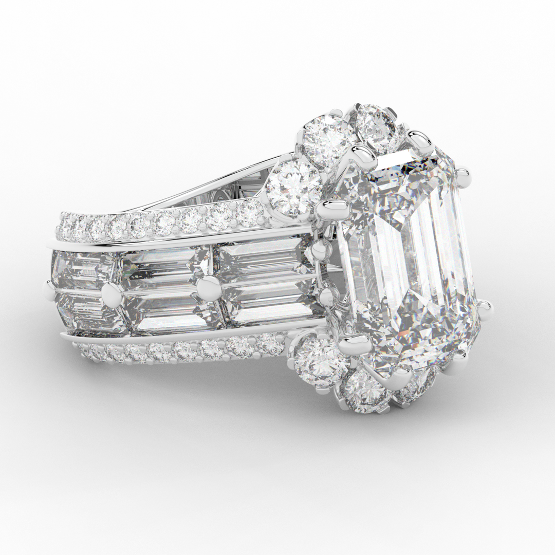 8.25CT.TW EMERALD CUT LAB DIAMOND HALO ENGAGEMENT RING - Nazarelle