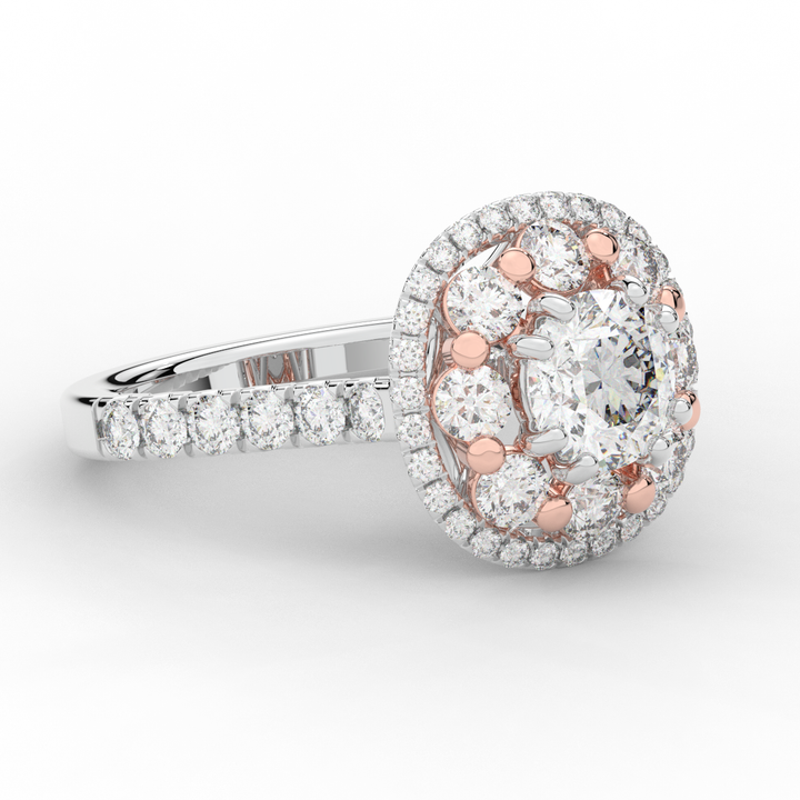 2.70CT.TW ROUND LAB DIAMOND DOUBLE HALO TWO TONE ENGAGEMENT RING - Nazarelle