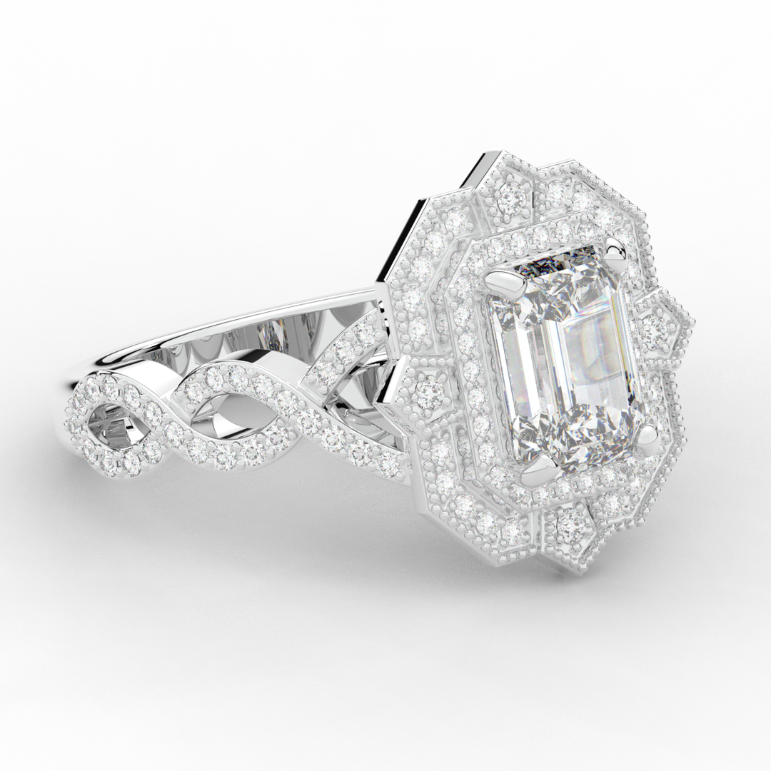 1.90CT.TW EMERALD CUT LAB DIAMOND HALO ENGAGEMENT RING - Nazarelle