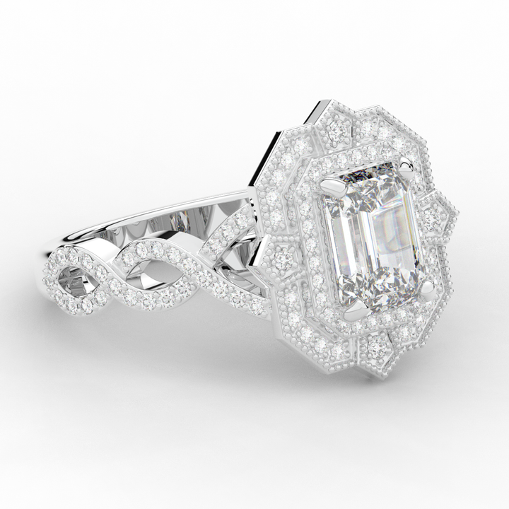 1.90CT.TW EMERALD CUT LAB DIAMOND HALO ENGAGEMENT RING - Nazarelle