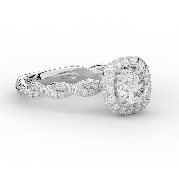 1.55CT.TW ROUND LAB DIAMOND HALO TWIST ENGAGEMENT RING - Nazarelle