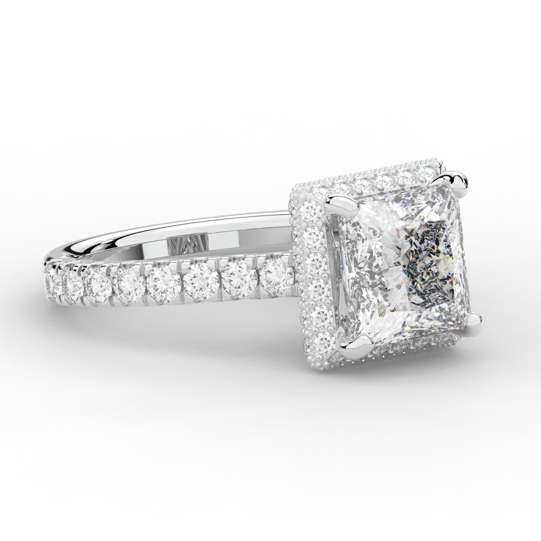 3.90CT.TW PRINCESS LAB DIAMOND HALO ENGAGEMENT RING - Nazarelle