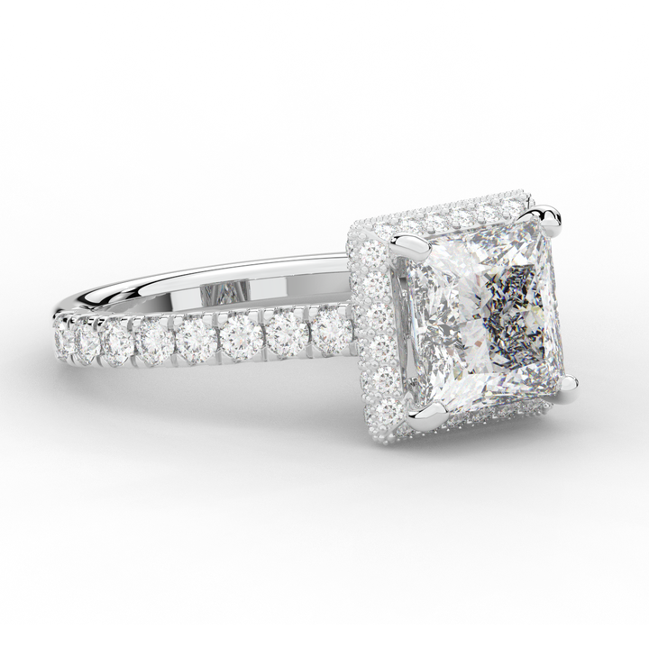 3.90CT.TW PRINCESS LAB DIAMOND HALO ENGAGEMENT RING - Nazarelle
