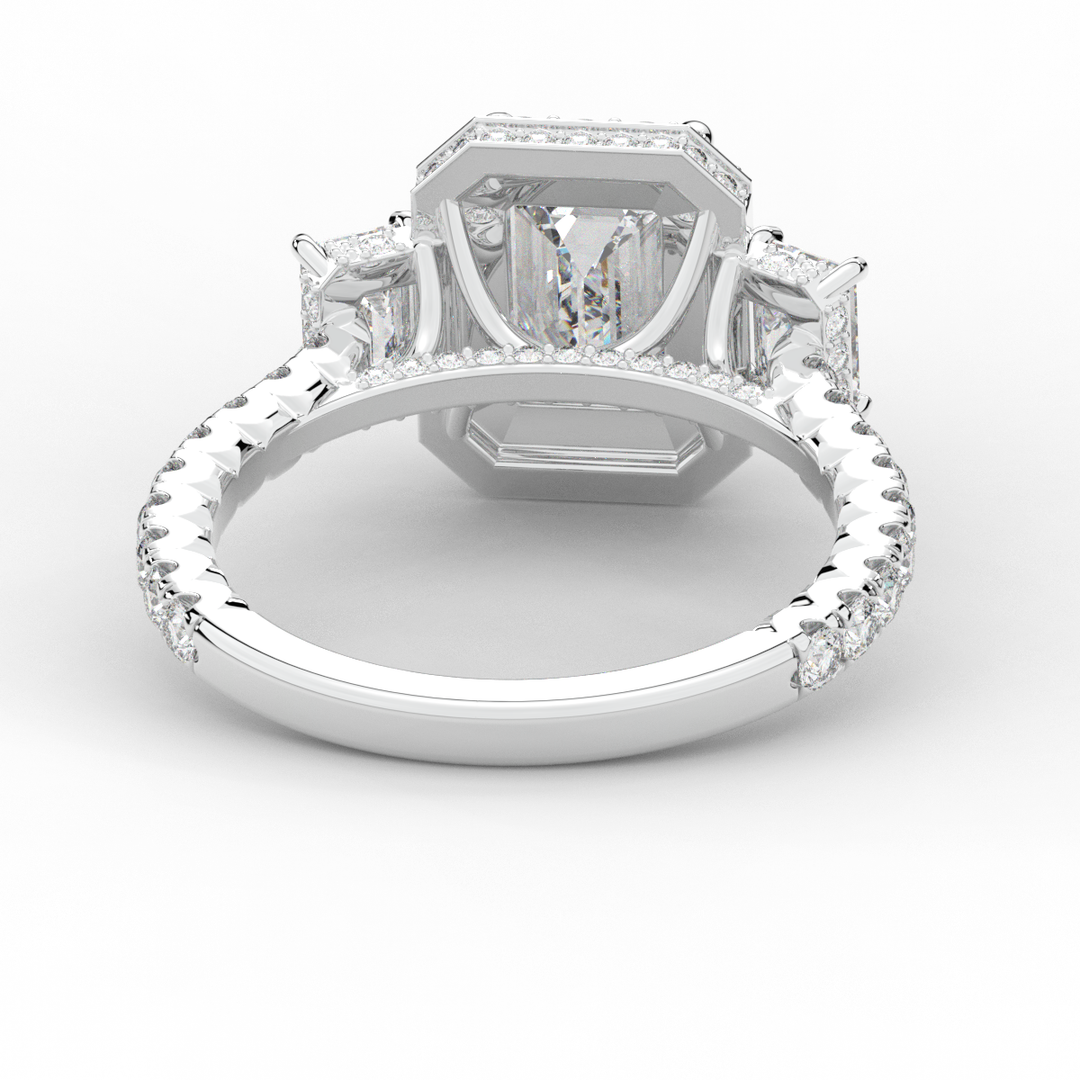 3.20CT.TW EMERALD CUT LAB DIAMOND 3 STONE ENGAGEMENT RING - Nazarelle