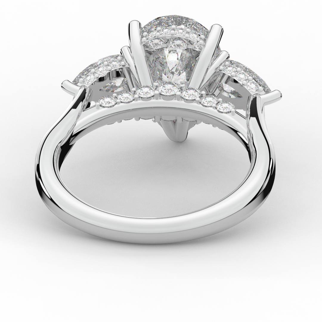 3.70CT.TW PEAR LAB DIAMOND 3 STONE ENGAGEMENT RING - Nazarelle