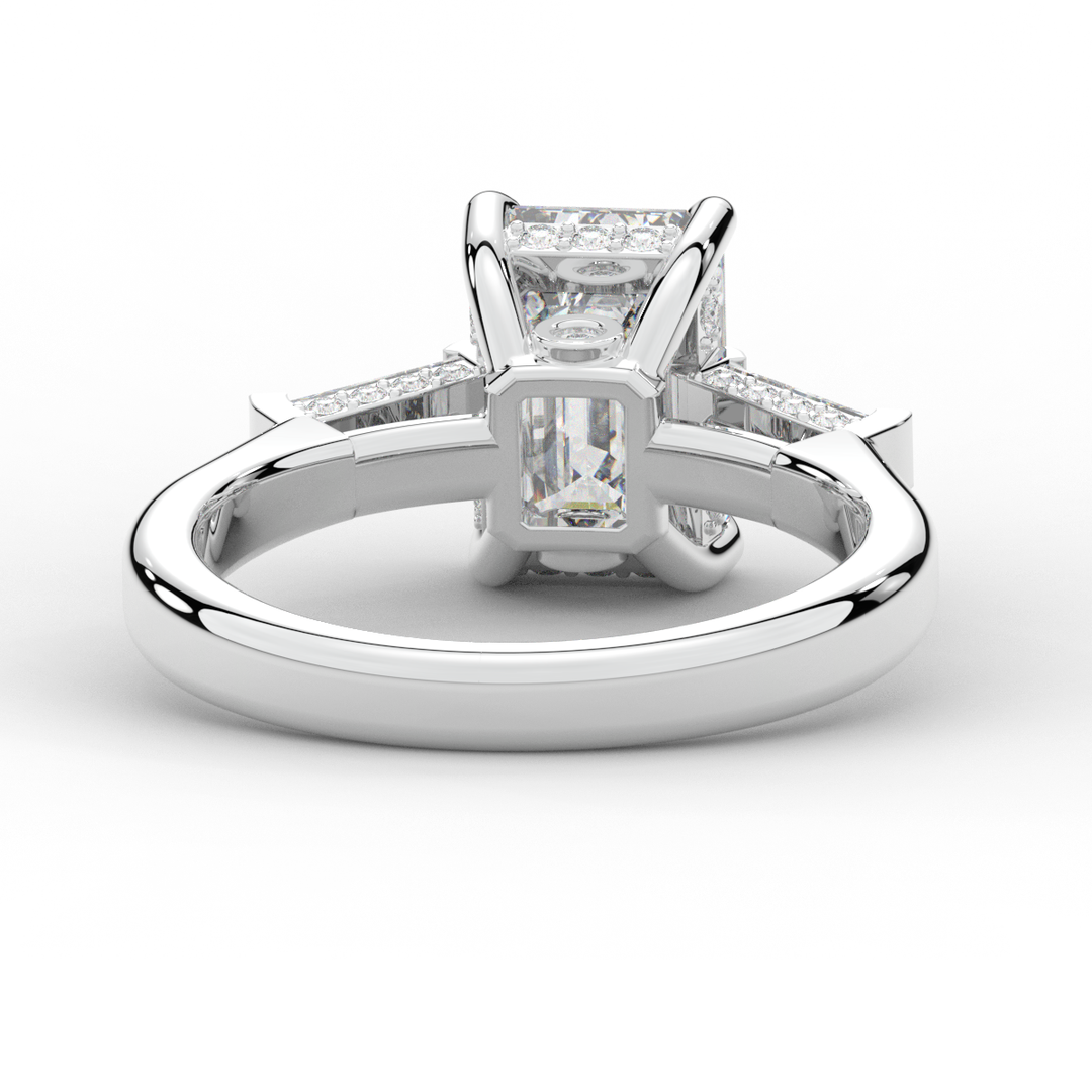 3.45CT.TW EMERALD CUT LAB DIAMOND 3 STONE ENGAGEMENT RING - Nazarelle