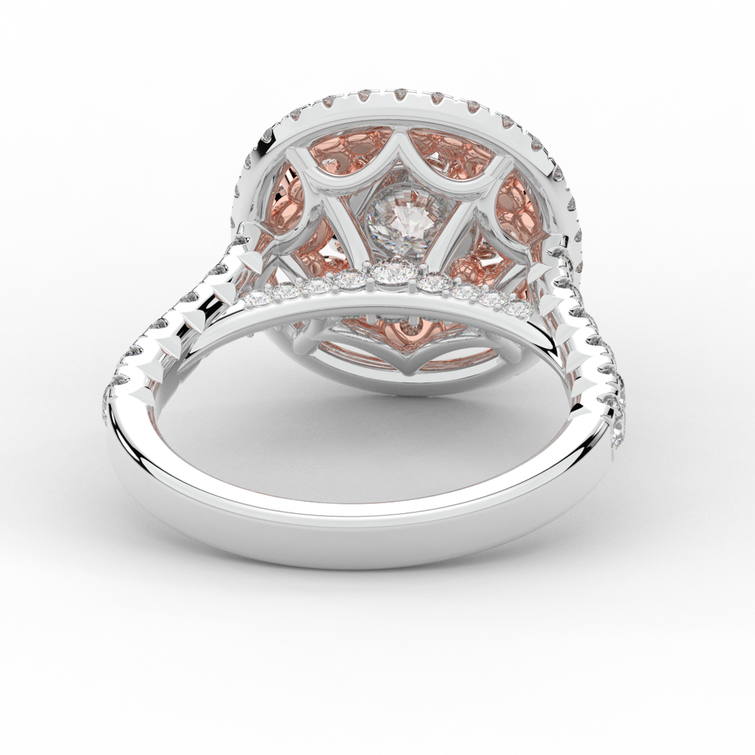 2.70CT.TW ROUND LAB DIAMOND DOUBLE HALO TWO TONE ENGAGEMENT RING - Nazarelle