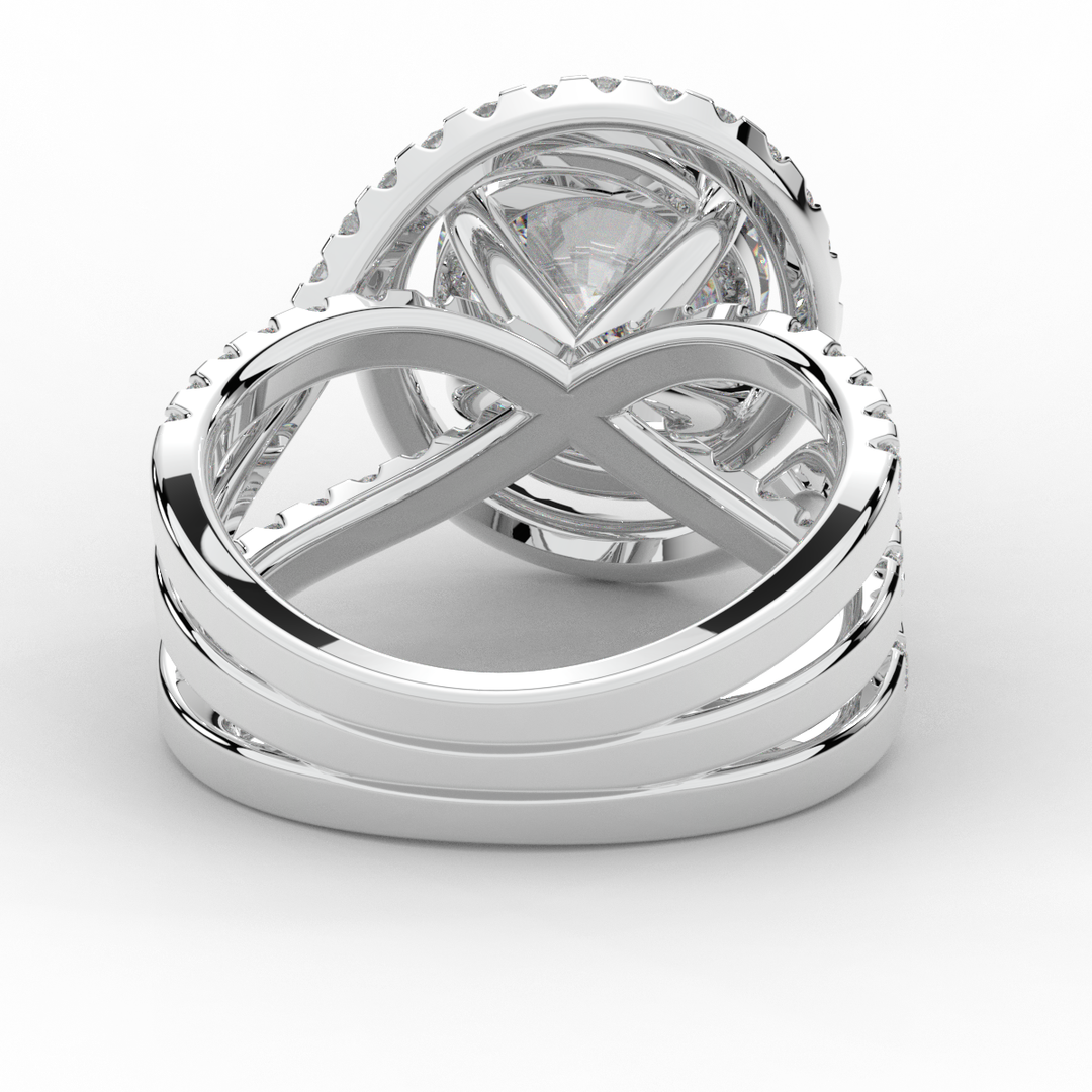 3.90CT.TW ROUND LAB DIAMOND TWIST HALO ENGAGEMENT RING - Nazarelle