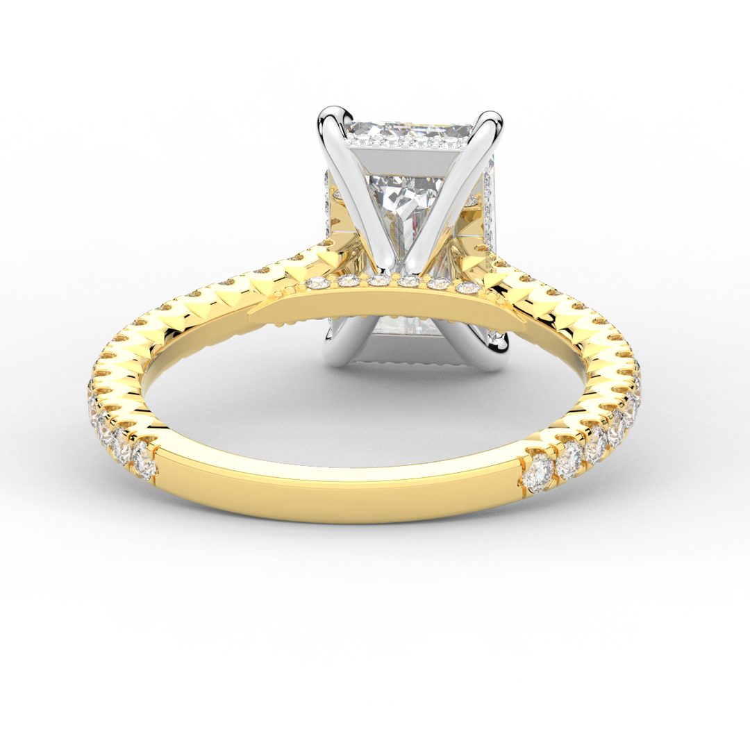 3.50CT.TW EMERALD CUT LAB DIAMOND UNDERHALO SOLITAIRE TWO TONE ENGAGEMENT RING - Nazarelle