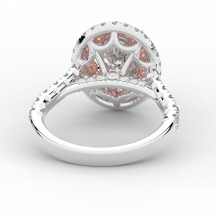 3.30CT.TW OVAL LAB DIAMOND DOUBLE HALO TWO TONE ENGAGEMENT RING - Nazarelle