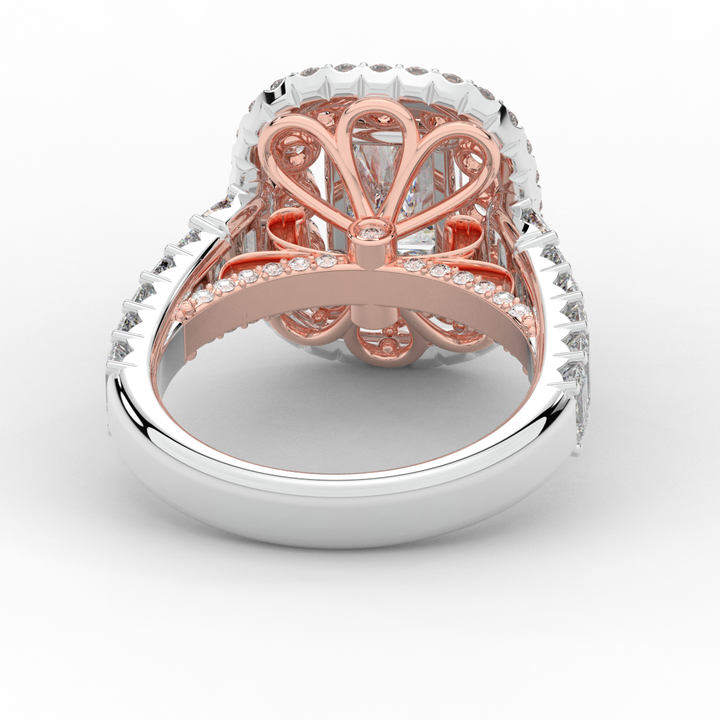 4.70CT.TW RADIANT LAB DIAMOND DOUBLE HALO TWO TONE ENGAGEMENT RING - Nazarelle