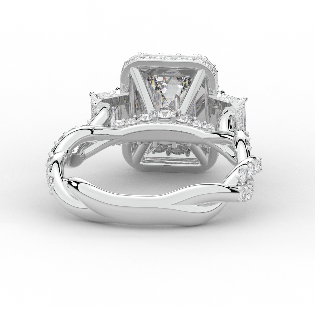 4.70CT.TW EMERALD CUT LAB DIAMOND 3 STONE ENGAGEMENT RING - Nazarelle