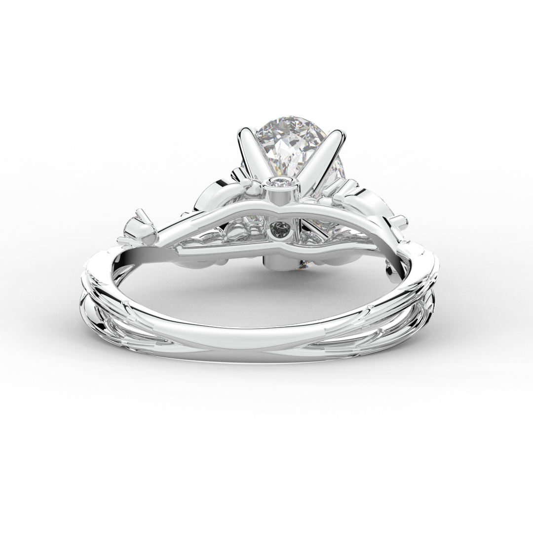 2.25CT.TW OVAL LAB DIAMOND STYLIZED VINE AND TREE BARK FINISH ENGAGEMENT RING - Nazarelle