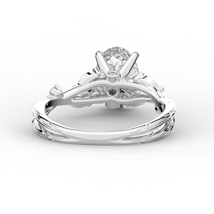 2.25CT.TW OVAL LAB DIAMOND STYLIZED VINE AND TREE BARK FINISH ENGAGEMENT RING - Nazarelle