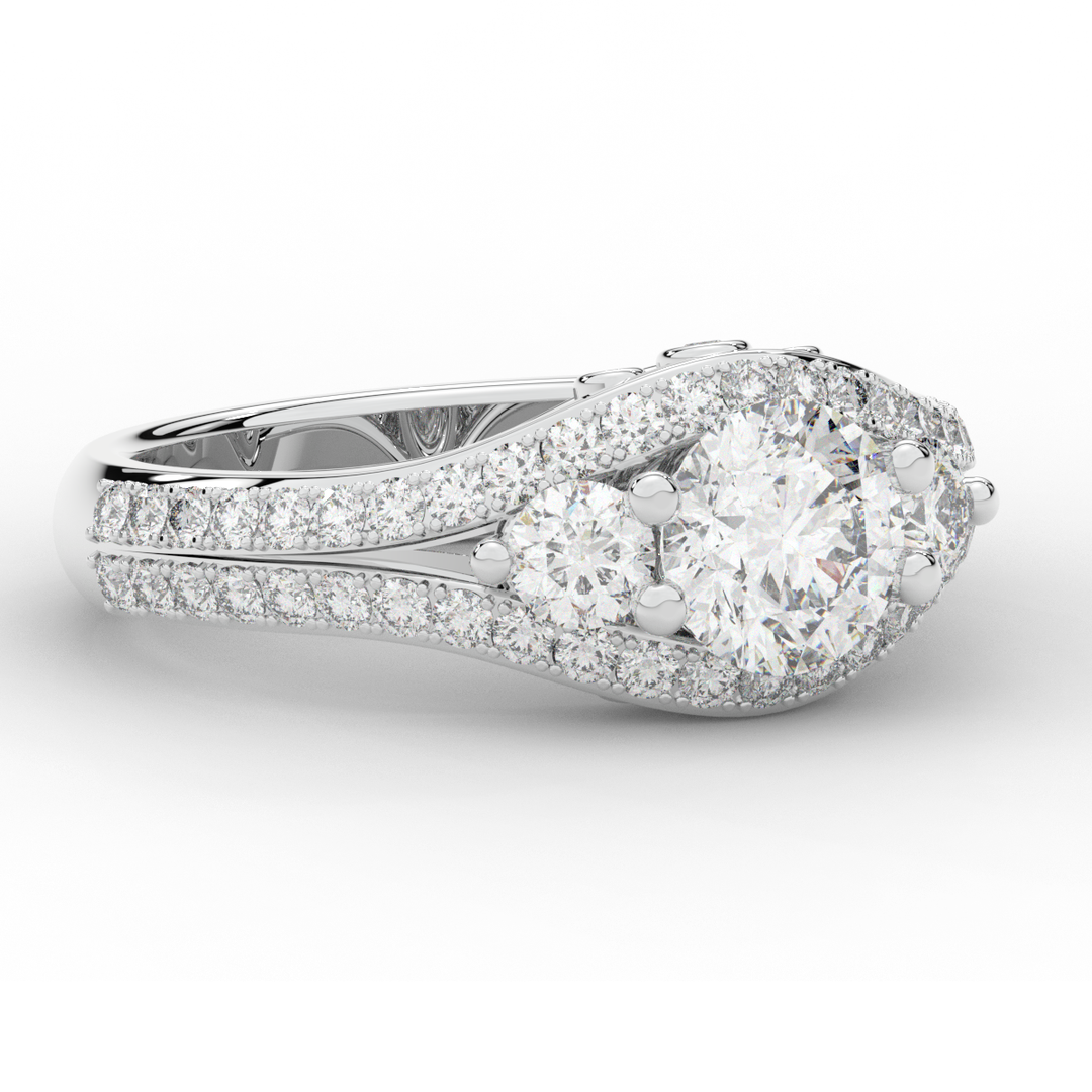 1.90CT.TW ROUND LAB DIAMOND THREE STONE ENGAGEMENT RING - Nazarelle