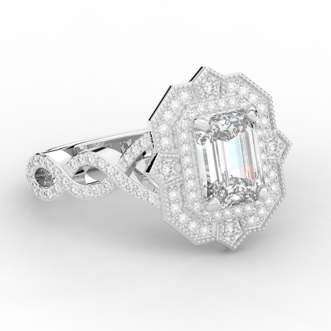 1.90CT.TW EMERALD CUT LAB DIAMOND HALO ENGAGEMENT RING - Nazarelle