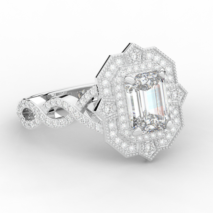 1.90CT.TW EMERALD CUT LAB DIAMOND HALO ENGAGEMENT RING - Nazarelle