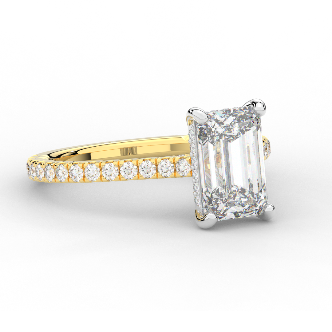 3.50CT.TW EMERALD CUT LAB DIAMOND UNDERHALO SOLITAIRE TWO TONE ENGAGEMENT RING - Nazarelle