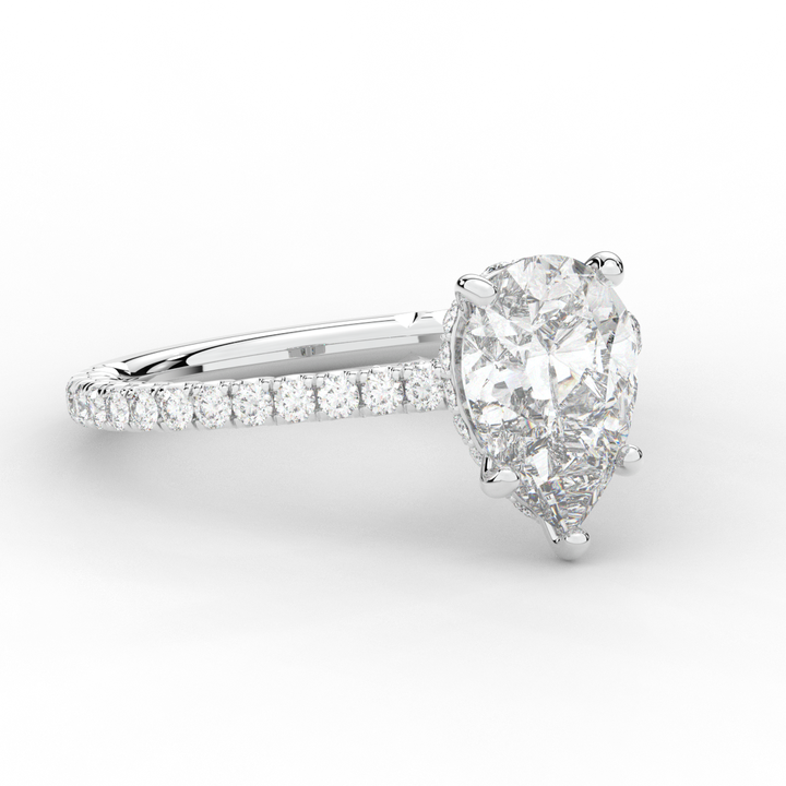 2.50CT.TW PEAR LAB DIAMOND UNDERHALO SOLITAIRE ENGAGEMENT RING - Nazarelle