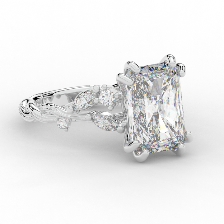 5.30CT.TW RADIANT LAB DIAMOND STYLIZED VINE AND TREE BARK FINISH ENGAGEMENT RING - Nazarelle