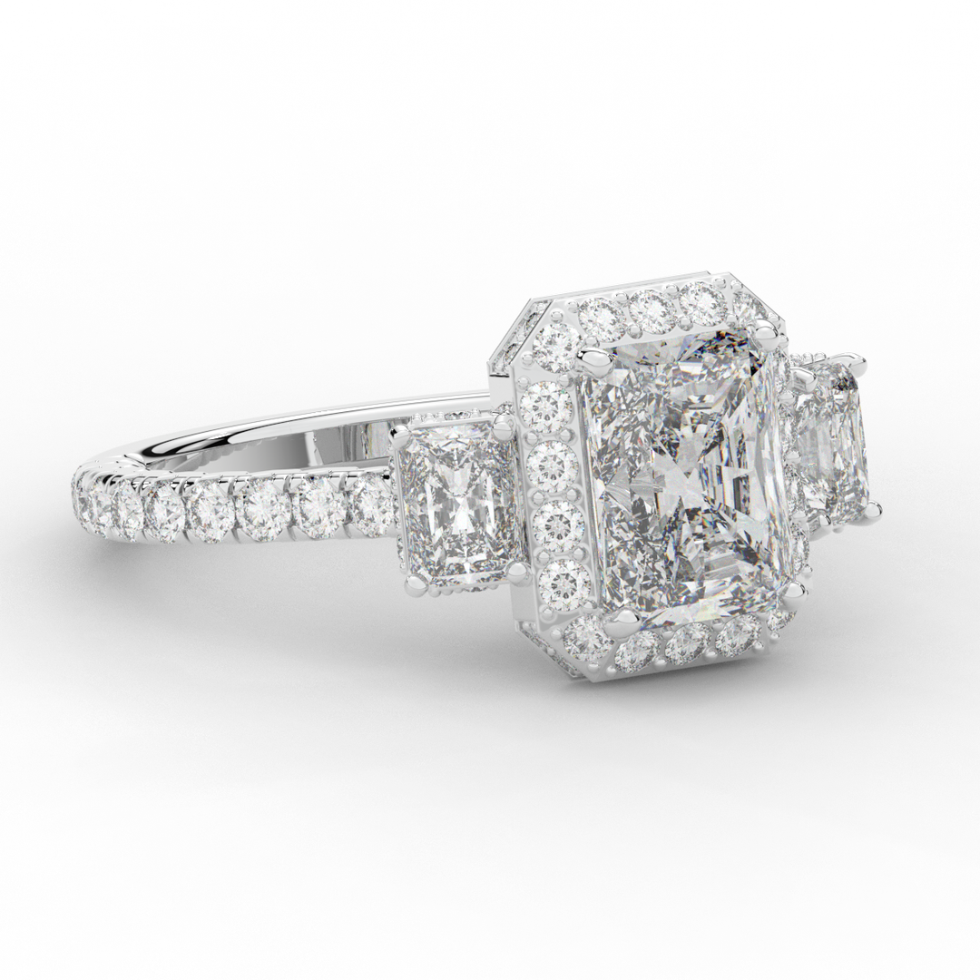 3.20CT.TW RADIANT LAB DIAMOND 3 STONE ENGAGEMENT RING - Nazarelle